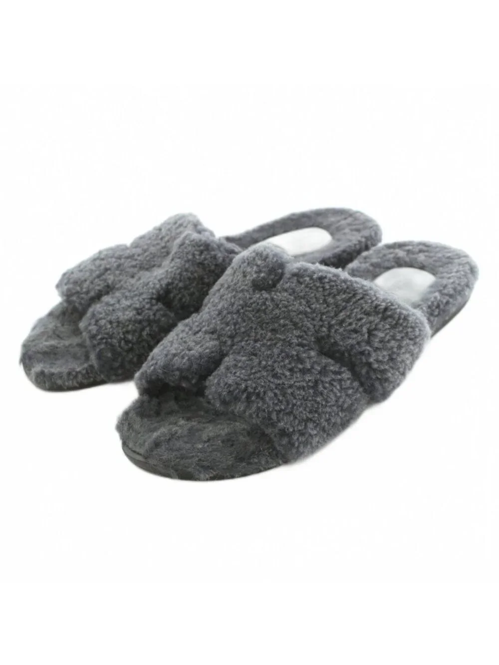 Hermes Izmir Slide Sandals Fleece 41 Gray